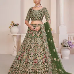 Fusionic Embellished Thread Work Semi-Stitched Lehenga & Unstitched Blouse With Dupatta-4