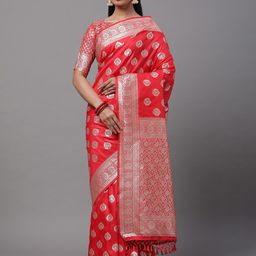 Mitera Red & Gold-Toned Woven Design Silk Blend Banarasi Saree-image-20