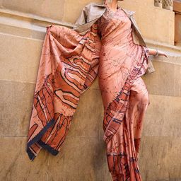 Mitera Brown & Black Abstract Printed Block Print Saree-image-70
