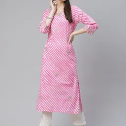 Divena Women Pink & White Leheriya Printed Gotta Patti Kurta-20