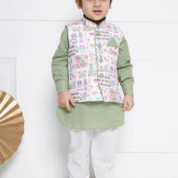 Aj DEZInES Boys Floral Printed Straight Curved Pure Cotton Kurta With Pyjama-32