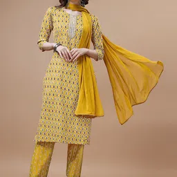 KALINI Ethnic Motifs Printed Regular Gotta Patti Kurta With Trousers & Dupatta-picture-1