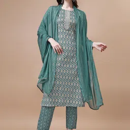 KALINI Ethnic Motifs Printed Regular Gotta Patti Kurta With Trousers & Dupatta-picture-6