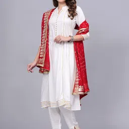 KALINI Mandarin Collar Anarkali Kurta & Trousers With Dupatta-picture-14