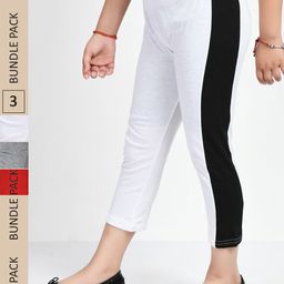 IndiWeaves Girls Pack Of 3 Colorblocked Mid-Rise Pure Cotton Capris-image-133