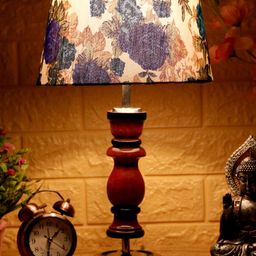 foziq Brown & Blue Floral Printed Wooden Table Lamps-image-76