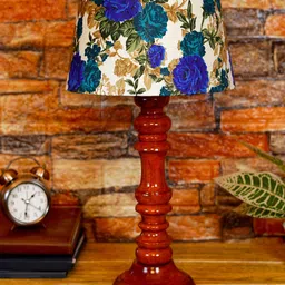 foziq Brown & Blue Printed Wooden Table Lamps-26