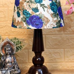 foziq Brown & blue Printed Wooden Table Lamps-25