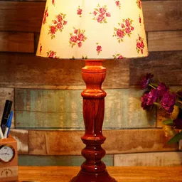 Foziq Brown & White Floral Printed Wooden Table Lamps-picture-29