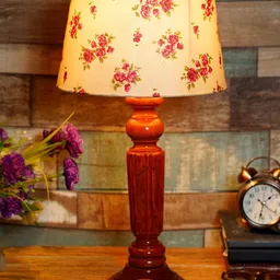 foziq Brown & Beige Printed Wooden Table Lamp-31