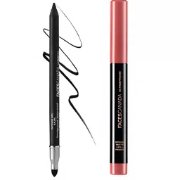 FACES CANADA Ultime Pro Intense Kajal- Black & HD Matte Lips+Primer Lipstick- Tea Rose 10-40