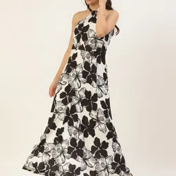 Taurus Floral Printed Halter Neck Fit & Flare Maxi Dress-image-57