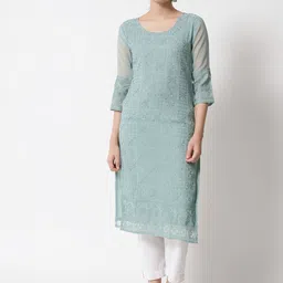 VAIRAGEE Ethnic Motifs Embroidred Thread Work Georgette Kurta-48