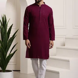 SOJANYA Embroidered Regular Sequinned Pure Cotton Kurta With Churidar-image-47