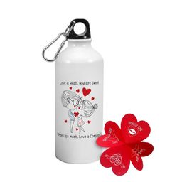 Indigifts Valentine Day White Gifts Love Is Heat Quotes Printed Water Bottle 750 ml-51