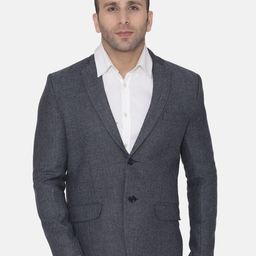 Wintage Men Blue Self Design Regular-Fit Single-Breasted Blazer-47