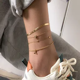 AQUASTREET Set Of 4 Gold-Plated Layered Chains Anklet-3