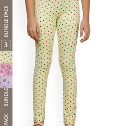 IndiWeaves Girls Pack Of 3 Pure Cotton Printed Ankle Length Leggings-image-60