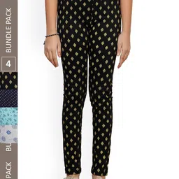 IndiWeaves Girls Pack Of 4 Super Soft Pure Cotton Printed Ankle Length Leggings-image-62