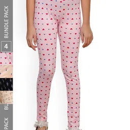 IndiWeaves Girls Pack Of 4 Super Soft Pure Cotton Allover Printed Ankle-LengthLeggings-image-13
