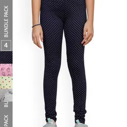 IndiWeaves Girls Pack of 4 Pure Cotton Printed Ankle-Length Leggings-image-66