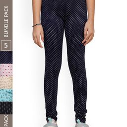IndiWeaves Girls Pack Of 5 Printed Pure Cotton Ankle Length Leggings-image-62