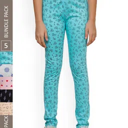 IndiWeaves Girls Pack of 5 Pure Cotton Printed Ankle-Length Leggings-image-59