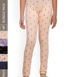 IndiWeaves Girls Pack Of 5 Printed Pure Cotton Ankle Length Leggings-picture-31