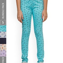 IndiWeaves Girls Pack of 5 Allover Printed Pure Cotton Ankle Length Leggings-picture-20