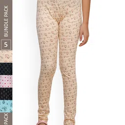 IndiWeaves Girls Pack of 5 Pure Cotton Printed Ankle-Length Leggings-image-68
