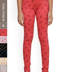 IndiWeaves Girls Pack Of 6 Printed Pure Cotton Ankle Length Leggings-image-51