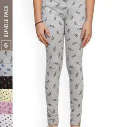 IndiWeaves Girls Pack Of 6 Super Soft Pure Cotton Allover Printed Ankle Length Leggings-image-80