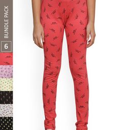 IndiWeaves Girls Pack Of 6 Printed Pure Cotton Ankle Length Leggings-image-61