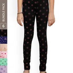 IndiWeaves Girls Pack of 6 Super Soft Pure Cotton Allover Printed Ankle-LengthLeggings-image-21