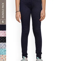 IndiWeaves Girls Pack of 6 Pure Cotton Printed Churidar-Length Leggings-image-30