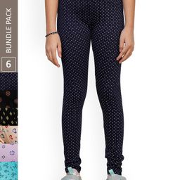 IndiWeaves Girls Pack Of 6 Printed Pure Cotton Ankle Length Leggings-image-65