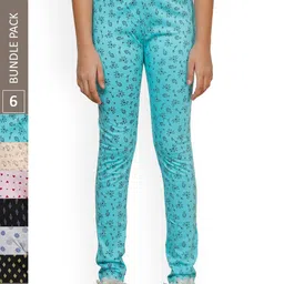 IndiWeaves Girls Pack of 6 Super Soft Pure Cotton Allover Printed Ankle-LengthLeggings-image-83