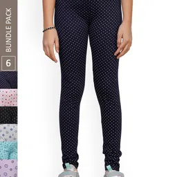 IndiWeaves Girls Pack of 6 All Over Pure Cotton Printed Ankle Length Leggings-image-58