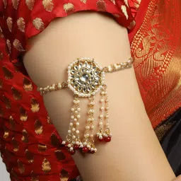 KARATCART Women Red & Gold-Toned Kundan Handcrafted Gold-Plated Armlet Bracelet-49