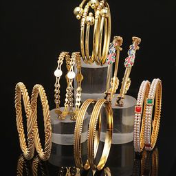 ZENEME Set Of 12 Gold-Plated Stone-Studded Bangles-6