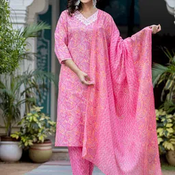 Varanga Paisley Printed Regular Thread Work Kurta with Trouser & Dupatta-25
