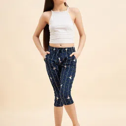Sweet Dreams Girls Navy Blue Conversational Printed Cotton Capris-image-83