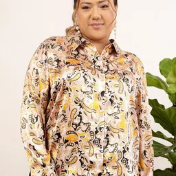 CURVY STREET Plus Size Peach Relaxed Ethnic Motifs Printed Casual Shirt-image-32
