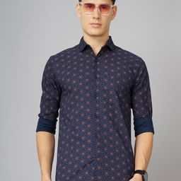 PAUL STREET Standard Slim Fit Geometric Printed Spread Collar Cotton Casual Shirt-image-83