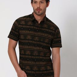 Mufti Slim Fit Horizontal Stripes Opaque Printed Pure Cotton Casual Shirt-picture-0