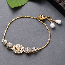 Fida Women Gold-Toned & White Brass American Diamond Gold-Plated Charm Bracelet-22