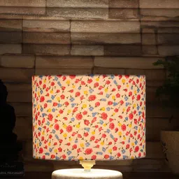 Devansh Pink & White Printed Cotton Table Lamp With Wood Base-48