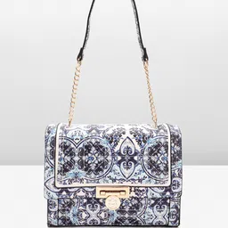Lino Perros Floral Printed Structured Shoulder Bag with Quilted Detail-25