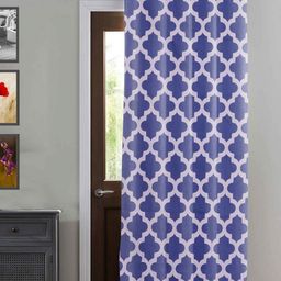 HOMEMONDE Blue & White Geometric Cotton Room Darkening Door Curtain-image-69