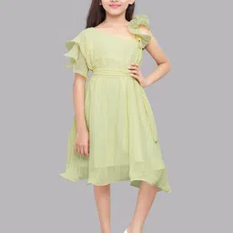 Pink Chick Yellow Striped Georgette Dress-image-69